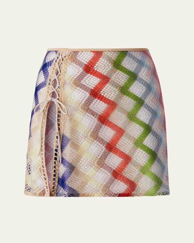 Metallic Mesh Lace-Up Mini Skirt